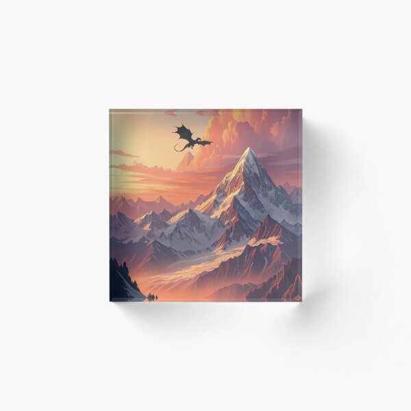 Item preview, Dragon Flight at Sunset Over Majestic Mountains – Epic Fantasy Landscape designed and sold by DiceWay.