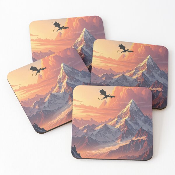 Item preview, Dragon Flight at Sunset Over Majestic Mountains – Epic Fantasy Landscape designed and sold by DiceWay.