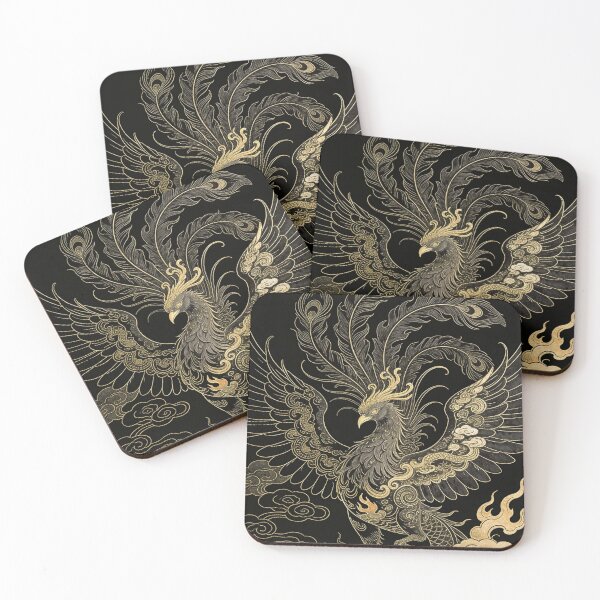 Item preview, Divine Golden Phoenix Rising from Clouds Black Art designed and sold by zzz888.