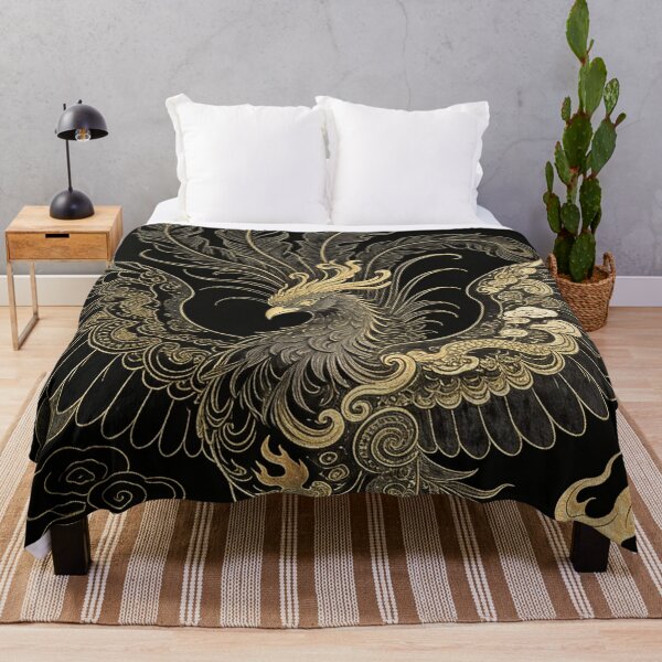 Item preview, Divine Golden Phoenix Rising from Clouds Black Art designed and sold by zzz888.
