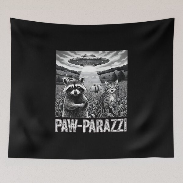 Item preview, Paw-Parazzi Raccoon Cat Alien Abduction Funny Selfie designed and sold by AbcDigs Studio.