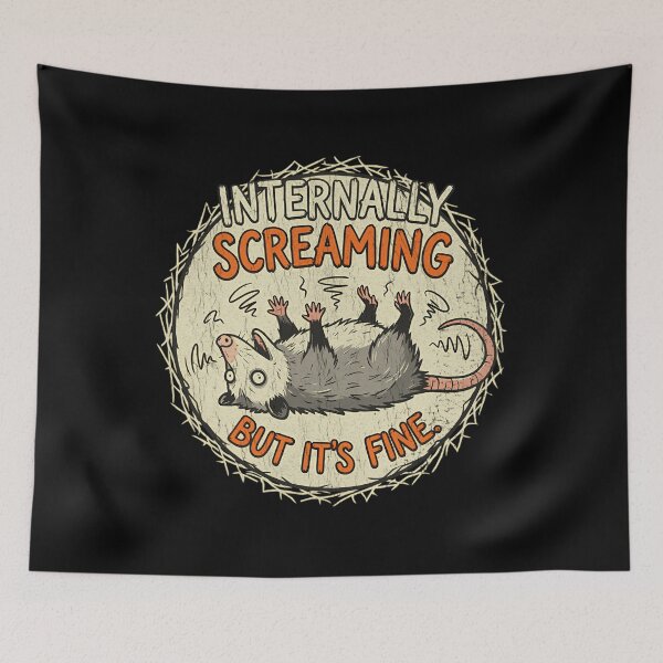Item preview, Funny Opossum Internally Screaming But Its Fine - Vintage Comic Anxiety Meme designed and sold by Mason-Pride.
