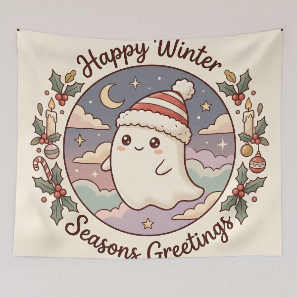 Item preview, Cute Winter Ghost – Kawaii Christmas Ghost Sticker | Holiday Season Greetings designed and sold by AbstractAuraArt.