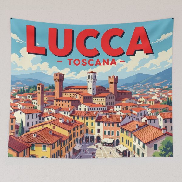Item preview, Lucca, Tuscany, Italy: Vintage-Style Painterly Travel Poster designed and sold by LSVart.