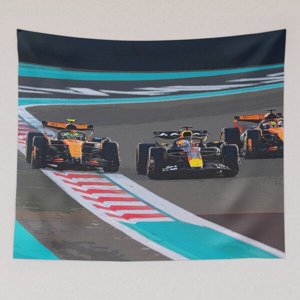 Item preview, Lando Norris, Max Verstappen and Oscar Piastri fighting for the 2025 World Championship watercolor designed and sold by Rodissimus1984.