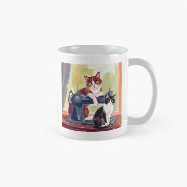 Item preview, Vintage Painterly Sewing Cats Art Print Cozy Sewing Machine Illustration Whimsical Studio Decor by Naree. designed and sold by KittenAndCo.