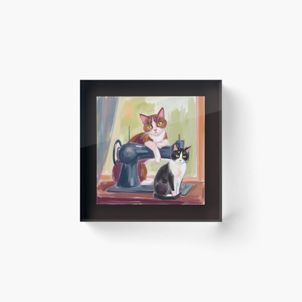 Item preview, Vintage Painterly Sewing Cats Art Print Cozy Sewing Machine Illustration Whimsical Studio Decor by Naree. designed and sold by KittenAndCo.
