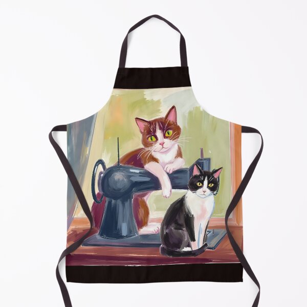Item preview, Vintage Painterly Sewing Cats Art Print Cozy Sewing Machine Illustration Whimsical Studio Decor by Naree. designed and sold by KittenAndCo.