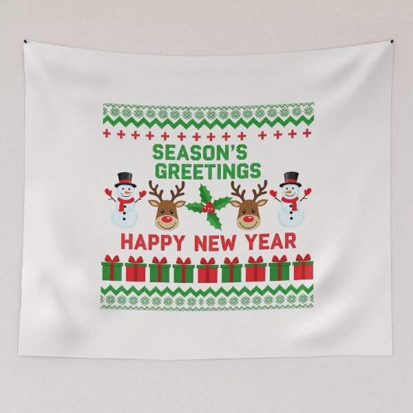 Item preview, Season’s Greetings Happy New Year Shirt – Cute Snowman & Reindeer Ugly Christmas Sweater Holiday Gift designed and sold by wellie-chic.
