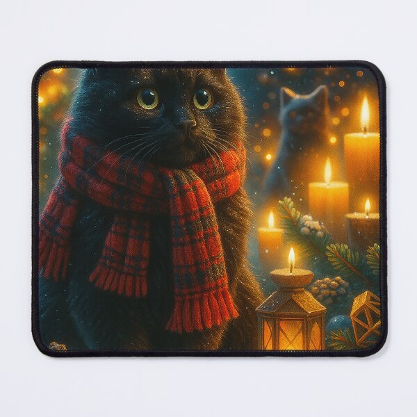 Aperçu de l'œuvre Winter Solstice – Black Cat in Festive Candlelit Christmas Setting créée et vendue par WhimsyHeartCrafts - TonnyFroyen.com.