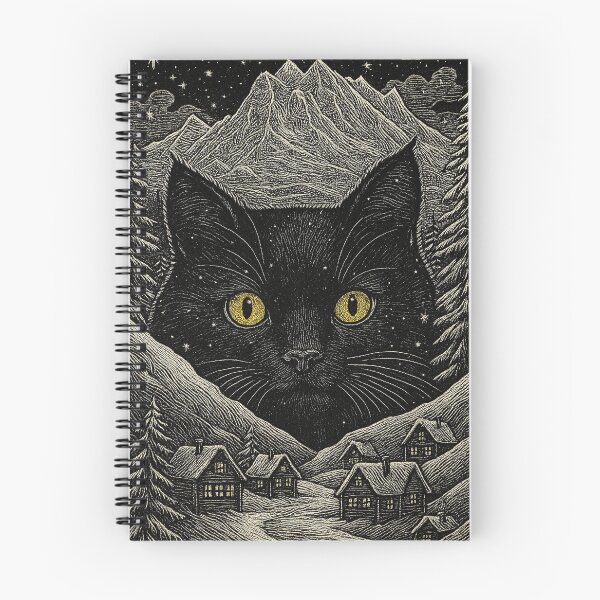 Aperçu de l'œuvre Winter Solstice – Mystical Black Cat Under Starry Winter Sky – Enchanting Cottagecore Art Print créée et vendue par WhimsyHeartCrafts - TonnyFroyen.com.