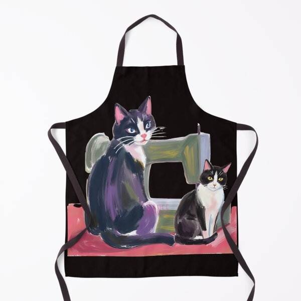 Item preview, Painterly Sewing Cats Artwor Whimsical Sewing Machine Art Cozy Craft room Decor by Naree. designed and sold by KittenAndCo.