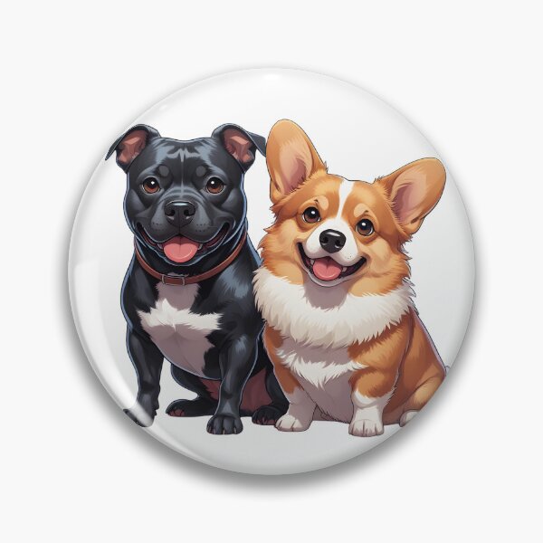 Artikelvorschau, Kawaii-Pitbull und Corgi sitzen glücklich in einem niedlichen, realistischen Cartoon-Stil vor transparentem Hintergrund mit dem Thema Pitbull-Elternteil und Corgi-Mama. entworfen und verkauft von ArtPetrenko90.