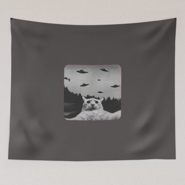 Item preview, Cat Selfie During UFO Invasion Funny Alien Abduction designed and sold by AbcDigs Studio.