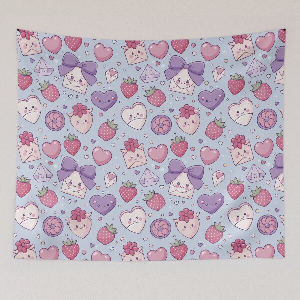 Item preview, Kawaii Strawberry Love Pattern – Cute Valentine Seamless Design with Pastel Envelopes & Hearts designed and sold by Medlena.