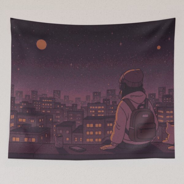 Item preview, Lofi Rooftop Reflections Under Distant Worlds designed and sold by Xenoame.