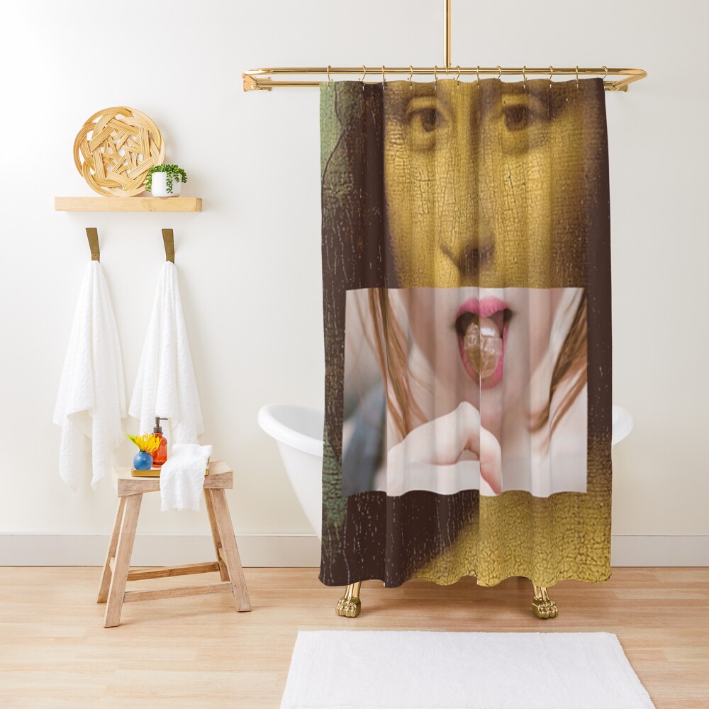 Mona Lisa Lollipop Selfie Pop Culture Print Shower Curtain