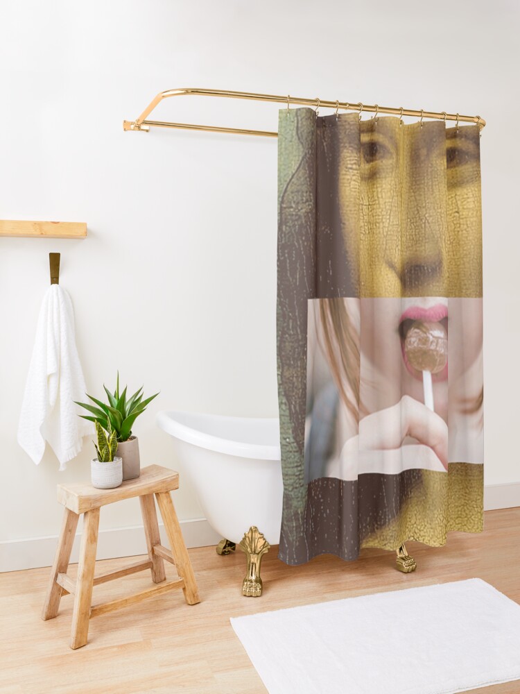 Alternate view of Mona Lisa Lollipop Selfie Pop Culture Print Shower Curtain