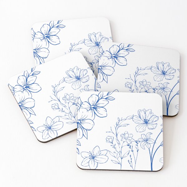 Item preview, Azure Floral Line Art Print designed and sold by NovaThreadsStore.