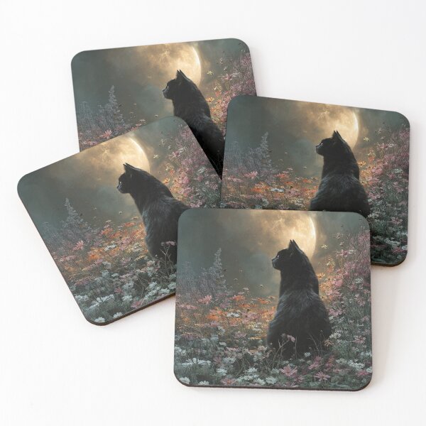 Item preview, Mystical Black Cat in Moonlit Flowers designed and sold by Erika Kaisersot.