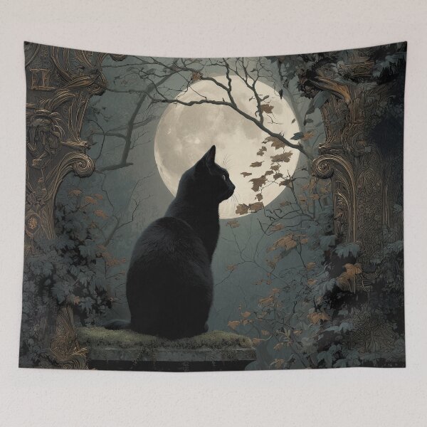 Item preview, Mystical Black Cat and the Moonlight Gate designed and sold by Erika Kaisersot.