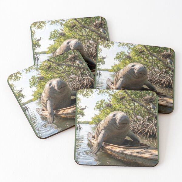 Item preview, Manatee Paddles Kayak in Mangrove Forest designed and sold by Tridentulus.