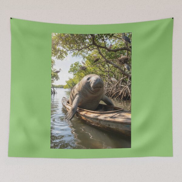 Item preview, Manatee Paddles Kayak in Mangrove Forest designed and sold by Tridentulus.