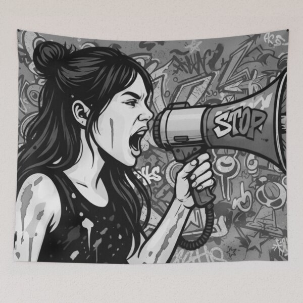 Item preview, Fierce Voice Activism - Black and White Grayscale Street Graffiti Pop Art designed and sold by AldenTees.