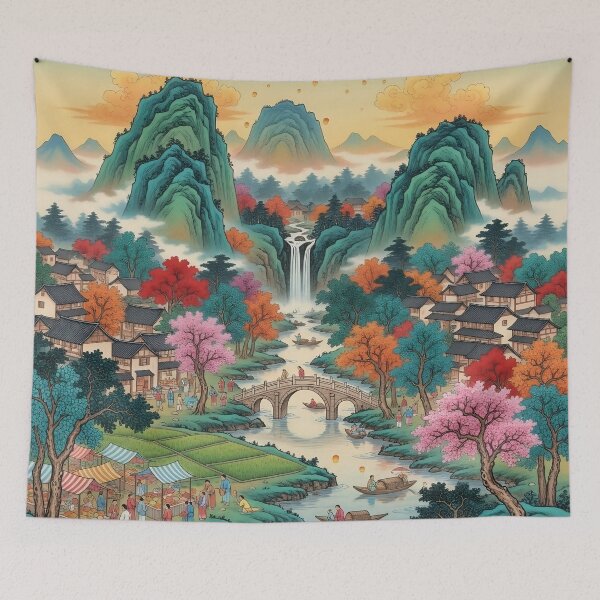 Item preview, A Tapestry of Village Life in Autumn Hues designed and sold by wpsstudio.