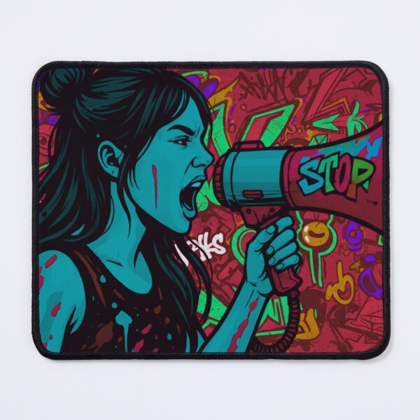 Item preview, Fierce Voice Activism - Cyan and Red Street Graffiti Pop Art designed and sold by AldenTees.