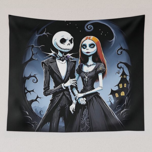 Item preview, Nightmare Before Christmas Jack and Sally's Moonlit Embrace designed and sold by LyssasMindArt.