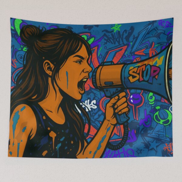 Item preview, Fierce Voice Activism - Blue Street Graffiti Pop Art designed and sold by AldenTees.