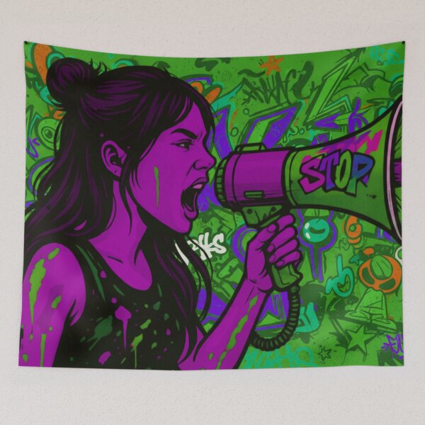 Item preview, Fierce Voice Activism - Neon Purple and Green Street Graffiti Pop Art designed and sold by AldenTees.