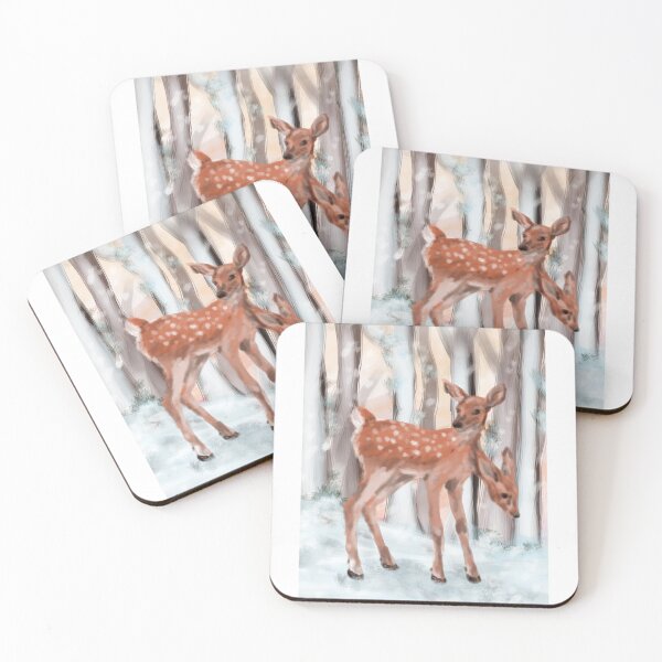 Item preview, Two-headed white-tailed deer fawn in snowy forest scene designed and sold by notartsaccount.