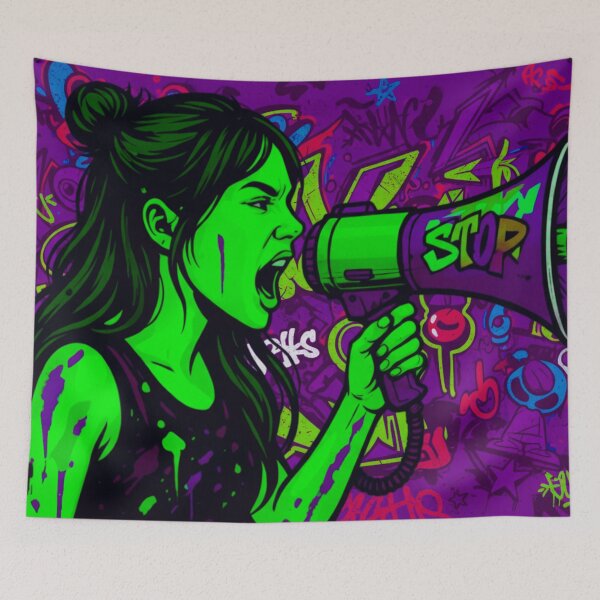 Item preview, Fierce Voice Activism - Neon Green and Purple Street Graffiti Pop Art designed and sold by AldenTees.