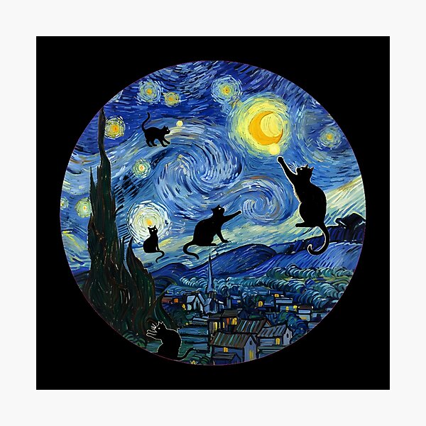 Item preview, Starry Night Cats Artistic Parody Art Print designed and sold by AbcDigs Studio.