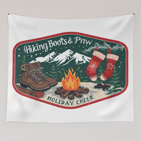 Item preview, Hiking Boots & PNW Holiday Cheer designed and sold by Dyer's Design.