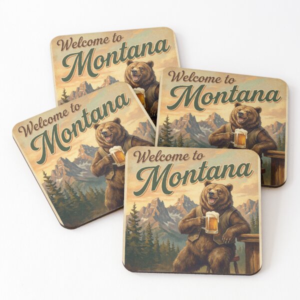 Item preview, Welcome to Montana – Home of the Grizzly Ale! (Vintage 1950s Poster) designed and sold by Cozy-Old-Pub.