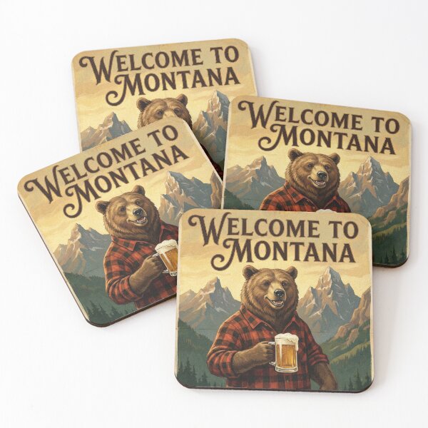 Item preview, Welcome to Montana – Red Flannel Grizzly Ale Poster designed and sold by Cozy-Old-Pub.