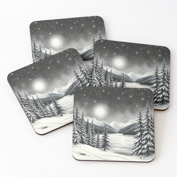 Item preview, Black White Winter Moon Landscape Snowy Forest Mountains designed and sold by EllDAV777.