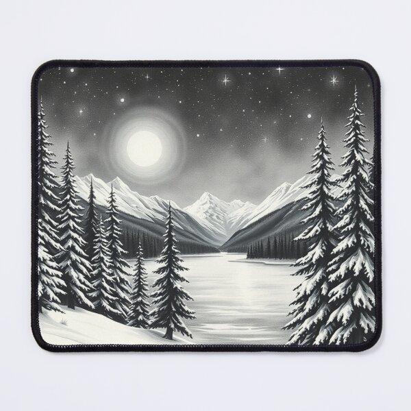 Item preview, Black White Winter Moon Landscape Snowy Forest Mountains designed and sold by EllDAV777.