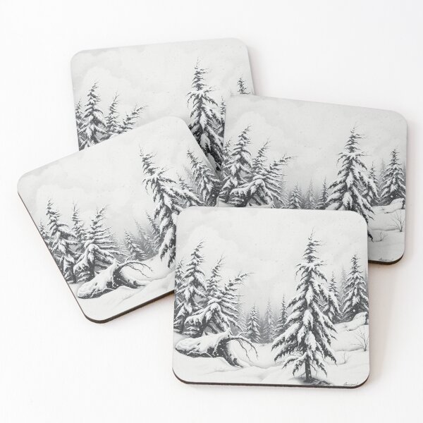 Item preview, Black & White Snowy Forest Pine Trees Winter Landscape Art designed and sold by EllDAV777.