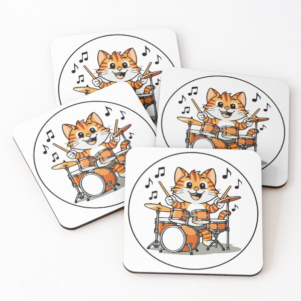 Item preview, Musical Cats – Drummer Cat | Cute Cartoon Drum Kit Kitty designed and sold by Miller Made Studios.