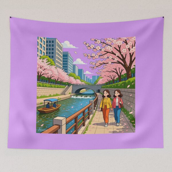 Item preview, Cheonggyecheon Winter Lights – 3D Comic Snowy Night Scene, designed and sold by PaintMeWorld.