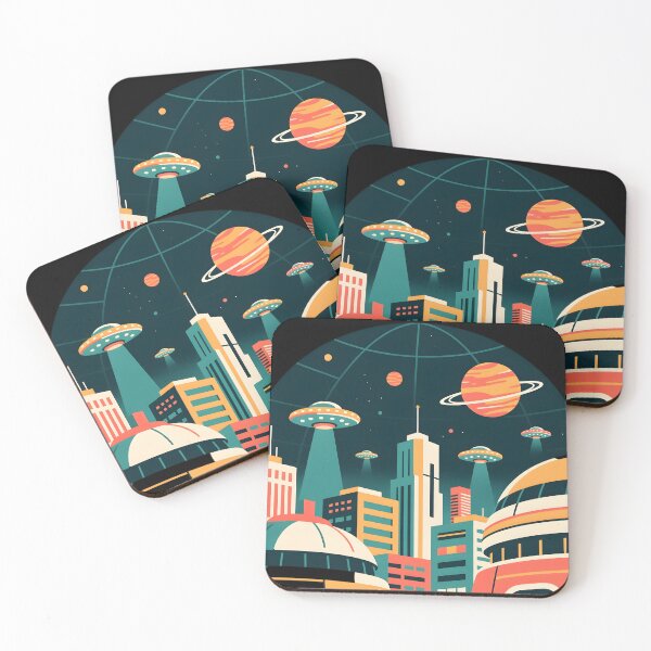 Item preview, Retro Futuristic UFO Cityscape designed and sold by Ambient Mind Design.