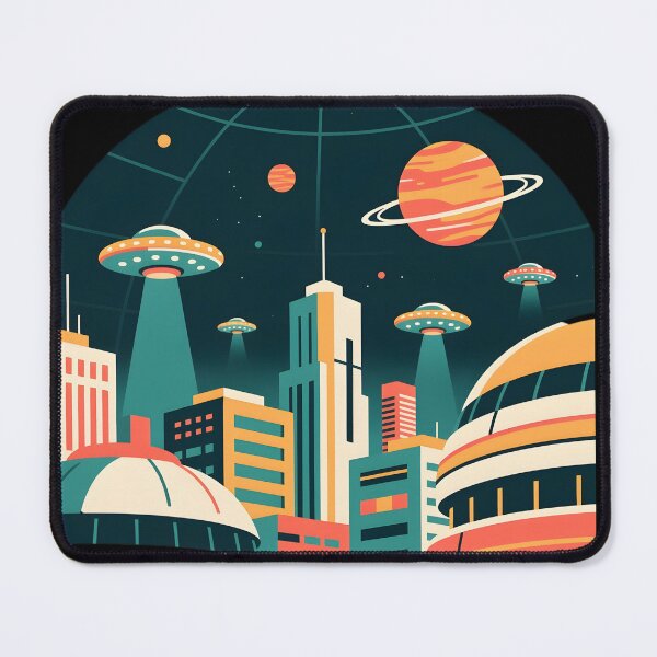 Item preview, Retro Futuristic UFO Cityscape designed and sold by Ambient Mind Design.