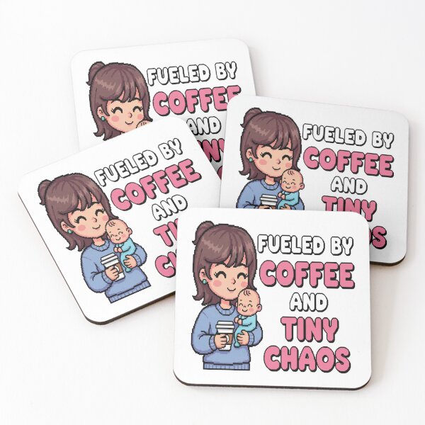 Item preview, Fueled by Coffee and Tiny Chaos – Cute Kawaii Mom Life Sticker designed and sold by Pixel Girl Aesthetic Studio.