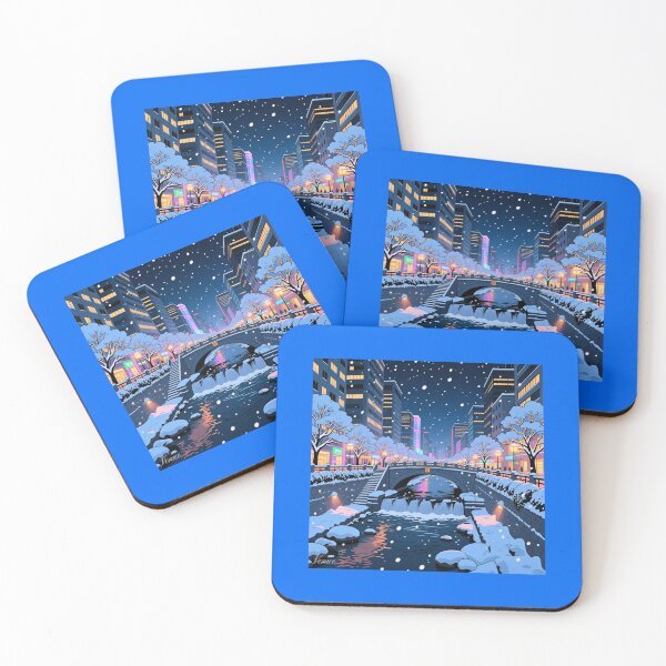 Item preview, Cheonggyecheon Winter Lights – 3D Comic Snowy Night Scene,   designed and sold by PaintMeWorld.