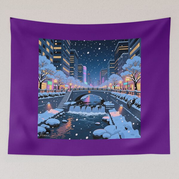 Item preview, Cheonggyecheon Winter Lights – 3D Comic Snowy Night Scene, designed and sold by PaintMeWorld.