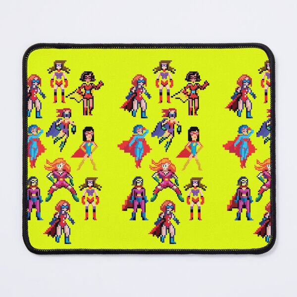 Item preview, Neon yellow pattern of pixel art female superheroes designed and sold by WAMTEES.